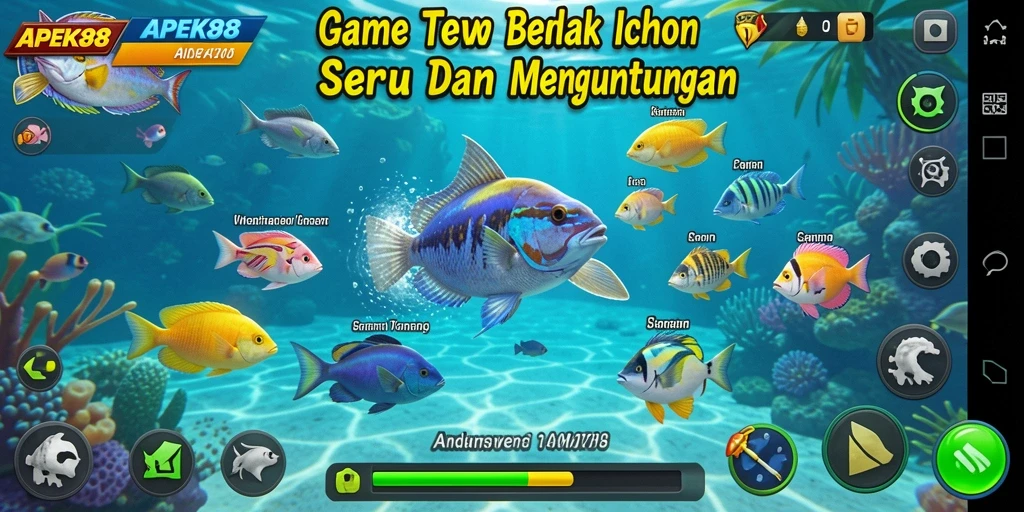 Screenshot gameplay APEK88 yang menunjukkan aksi menembak ikan.