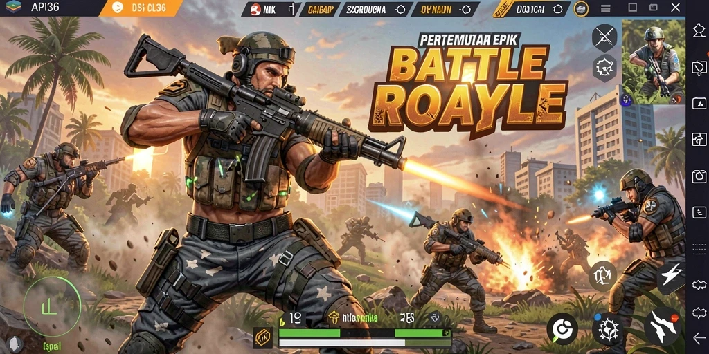 Tampilan gameplay API36 yang menegangkan dalam pertarungan Battle Royale.