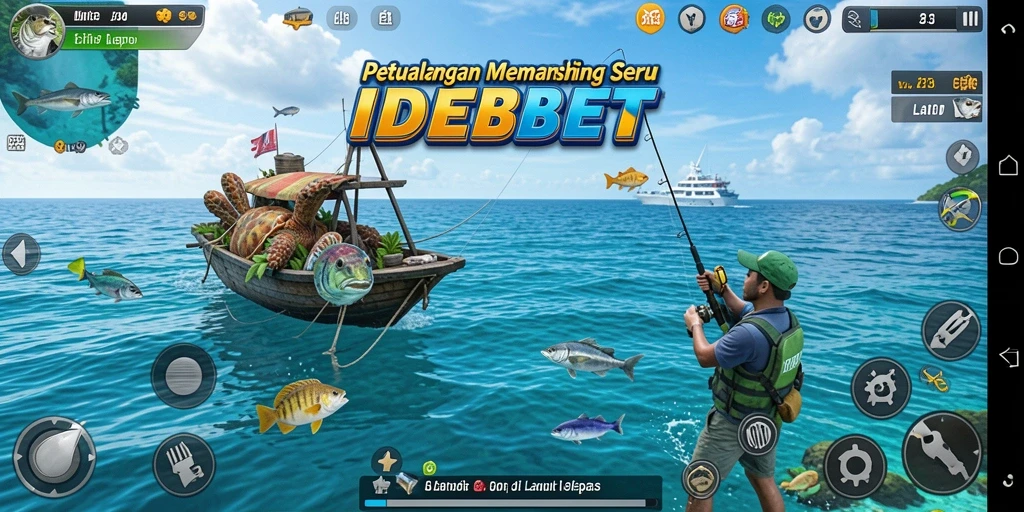 Screenshot IDEBET yang menunjukkan aksi memancing seru di laut.