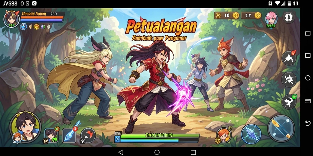 Tampilan gameplay <strong>JVS88</strong> dengan karakter animasi yang hidup.