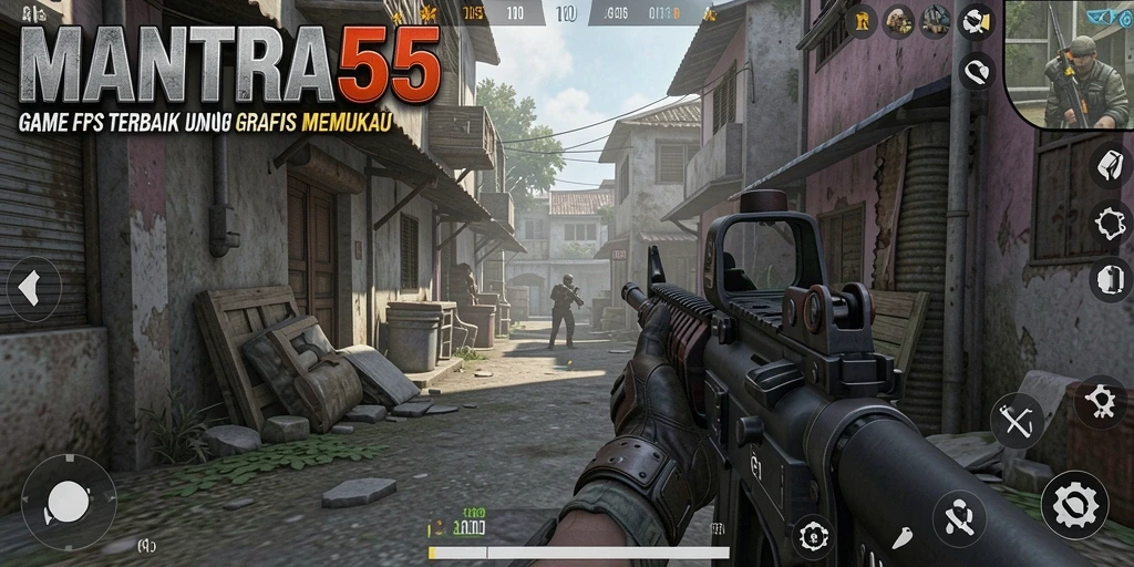 Tampilan screenshot <strong>MANTRA55</strong> menunjukkan aksi gameplay FPS yang memikat.