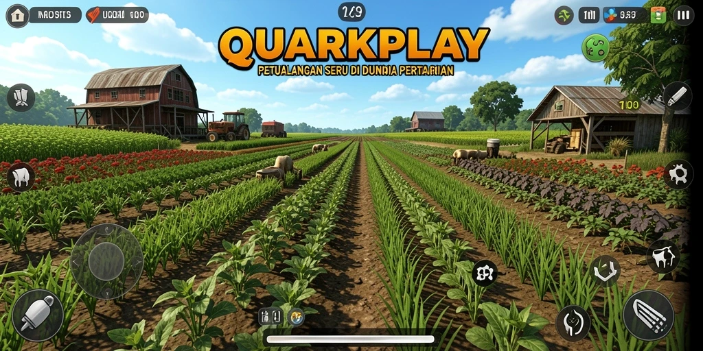 Screenshot menunjukkan gameplay bertani yang menarik dan interaktif.