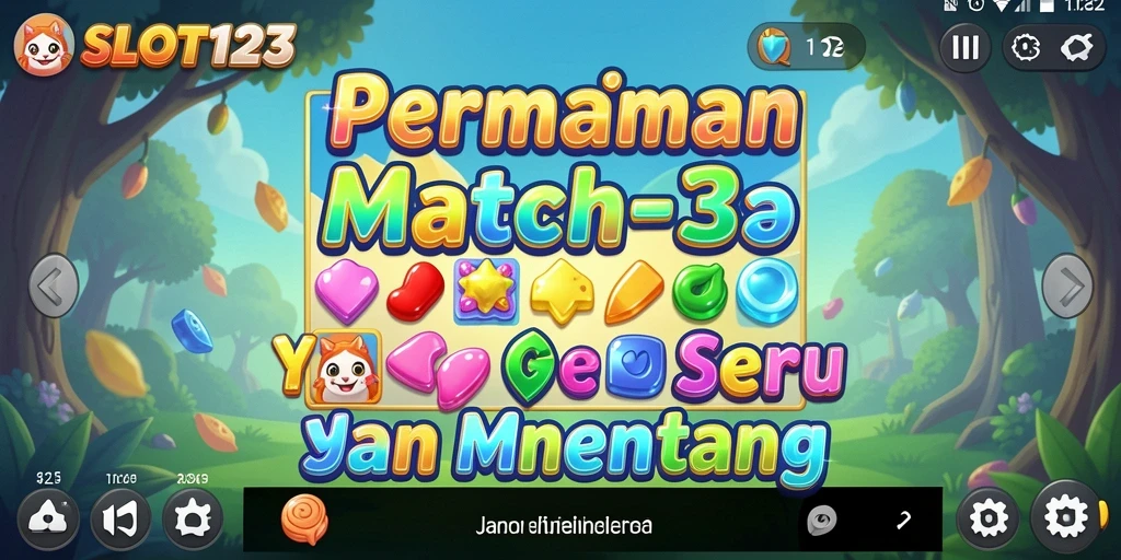 Screenshot utama menampilkan gameplay seru dari game Match-3 SLOT123.