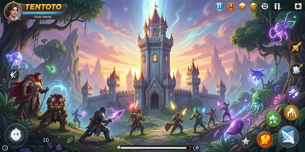 Tampilan gameplay menakjubkan dari TENTOTO, penuh strategi Tower Defense.